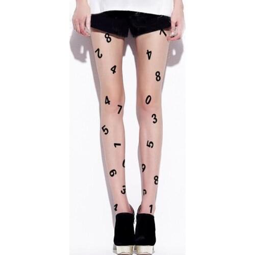 Womens Thin Summer Sheer Tights - Fashion Arabic Numerals Printed Tights