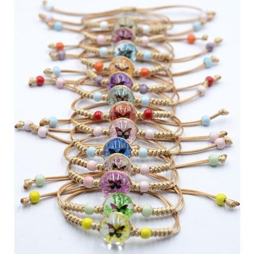 Butterfly Flower Bracelet Glass Ball Handmade for Women Bangles Crystal Jewelry Beads Bohemian Fashion Gift Luxury Lover Style