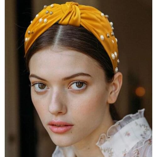 Wide Side Fabric Women Hairbands Bowknot Imitation Pearl Hair Accessories for Girls Best Christmas Gift for Her FG014