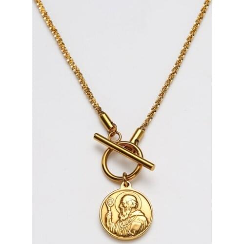 St Benedict Medal Necklace Stainless Steel Toggle Necklace For Women Gold/Silver Color Metal San Benito Necklace Choker Collier