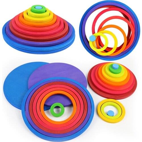 20pcs Wooden Montessori Rainbow Circle Stacking Toys Nordic Style Natural Wood Blocks Kids Creative Games Jenga Educational Toys