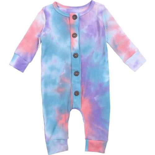 2020 Summer Toddler Girls Boys Tie-dye Breathable Round Neck Long Sleeve Romper Single-breasted Jumpsuit Baby 0-24M Clothing