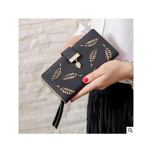 2021 Brand Gold Hollow Leaves Women Wallet Soft PU Leather Womens Clutch Wallet Female Designer Wallets Coin Card Purse