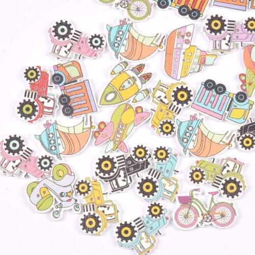 25Pcs Painting Car Vehicle Mixed Flatback Wooden Decorative Buttons For Clothes Supplies DIY Scrapbook Crafts Sewing Accessories