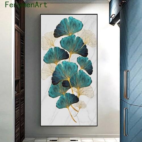 Abstract Canvas Painting Green Golden Plant Leaves Poster Poster Print Nordic Wall Art Modern Picture Room Home Entrance Decor