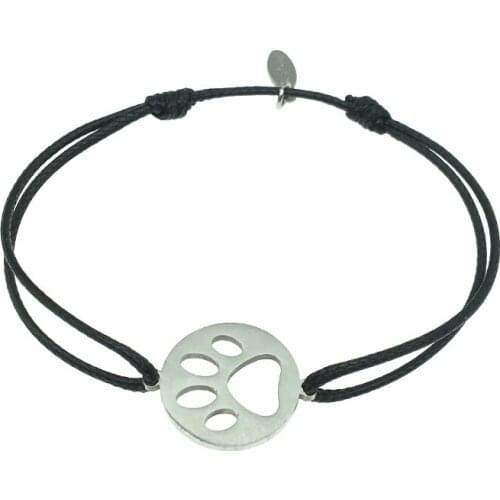 Pet Print Stainless Steel Charm Wish Bracelet Dog Paw Print Stainless Steel Pendant Adjustable String Gift Bracelet