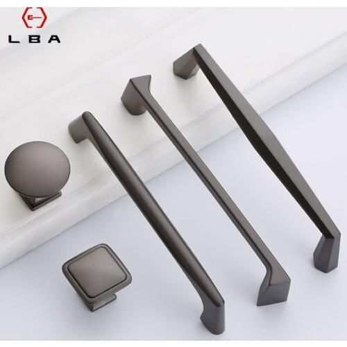 Zinc Alloy Decorative Furniture Door Handles Modern Minimalist American Black Cabinet Push Pull Handles For Interior Doors