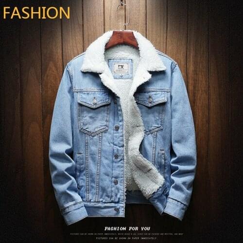 Mens Light Blue Winter Jean Jackets Outerwear Warm Denim Coats New Men Large Size Wool Liner Thicker Winter Denim Jackets +6XL