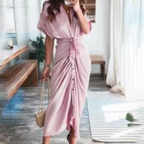 DSTWJMX Women Slim Floral Dress Short Sleeve V-Neck Dresses 2021 Autumn Design New Irregular Bandage Long Pleated Dress