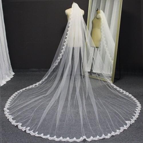 Real Photos Lace Cathedral Wedding Veil 1 Layer 3 Meters White Ivory Bridal Veil with Comb Wedding Accessories