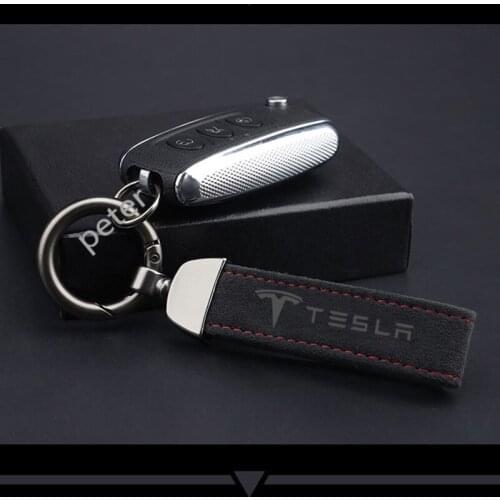 Hot Fashoinal Metal Leather Car Custom Keychain Suede Leather Keychain Metal Engraved Logo for Tesla model 3 Y Model S Model X