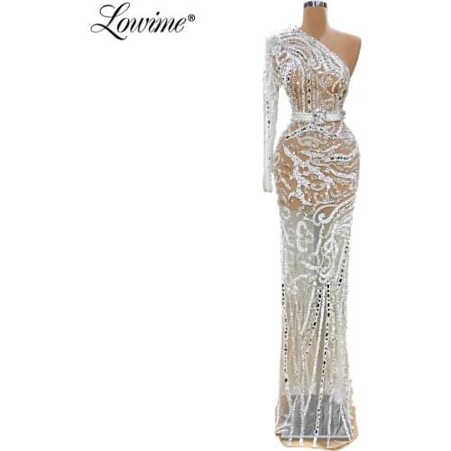White One Shoulder African Women Party Gowns Illusion Evening Dresses 2020 Robe De Soiree Sheer Prom Dress Vestidos De Festa