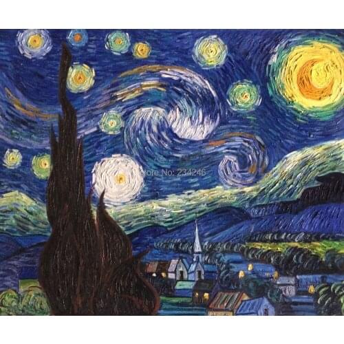 Handpainted Famous Oil Painting Replica Starry Night II Vincent Van Gogh Still Life Painting on Canvas for Home Decor No Framed