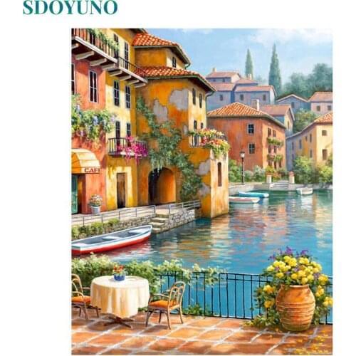 SDOYUNO 40x50cm Oil Painting By Numbers Kits Scenery Frameless Paint By Numbers Seascape DIY Digital Canvas Painting Home Decor