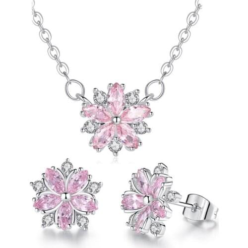 Romantic Jewelry Set Women Fashion Earrings Necklace Wedding Party Bridal Flower Shaped Jewelry Set