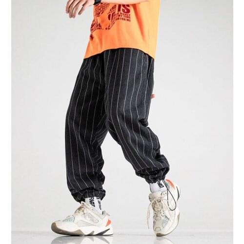 Mens Striped Jeans Loose Drawstring Wide-leg Straight-leg Pants Oversize Casual Trend Slim-fit Denim Trousers Streetwear Jean