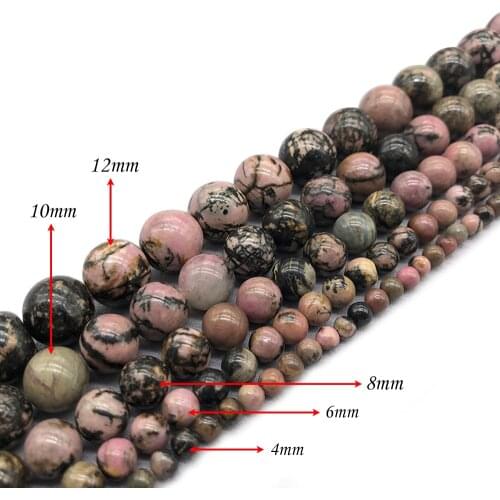Natural StoneBlack Lace Rhodonite Round Beads Loose Charm BeadsFitMulti-purpose Jewelry Making 4 6 8 10 12MMPick Size J298