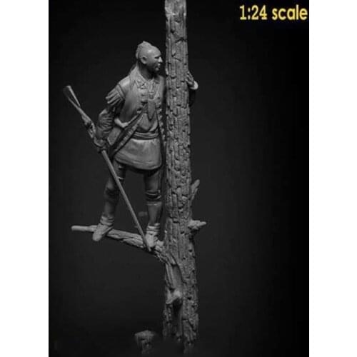 Unassambled 1/24 75mm ancient warrior stand with tree Resin figure miniature model kits Unpainted
