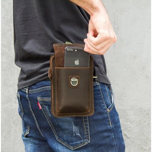 New Genuine Leather Mens One-shoulder Diagonal Bag Retro Crazy Horse Cowhide Phone Waist Bags