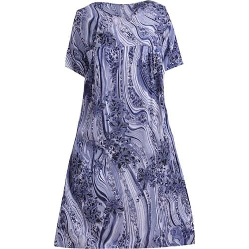 New Large Size Loose Casual Dress Womens Printing Short-sleeved Summer Dress Oversize Ladies Round Neck Dress Female Vestidos