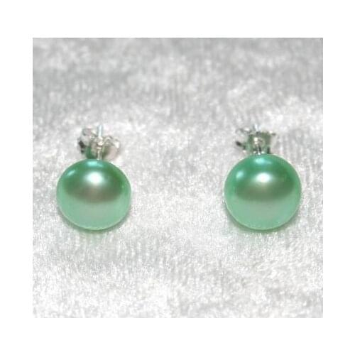 New Favorite Pearl Light Green 8mm Freshwater Pearl Stud Earrings S925 Sterling Silver Jewelry Fine Wedding Party Lady Gift