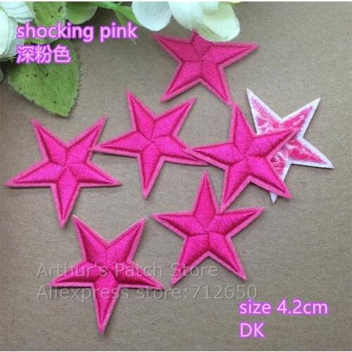 New arrival 10 pcs shocking pink color little star Embroidered patches iron on cartoon Motif Applique embroidery accessory