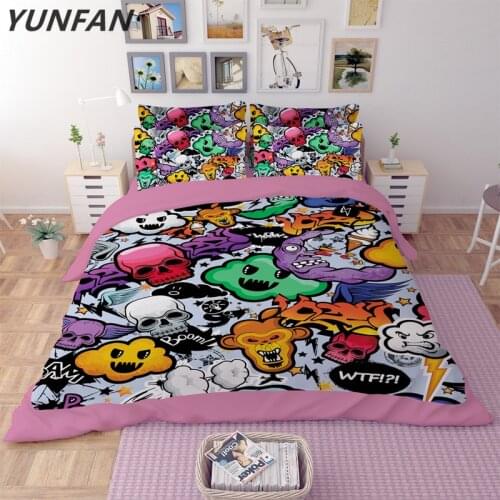 New Pink Color Duvet Cover sets Queen Size Luxury Good quality Sugar Skull Bedding Set King Size 3D Skull pillowcase bedclothes