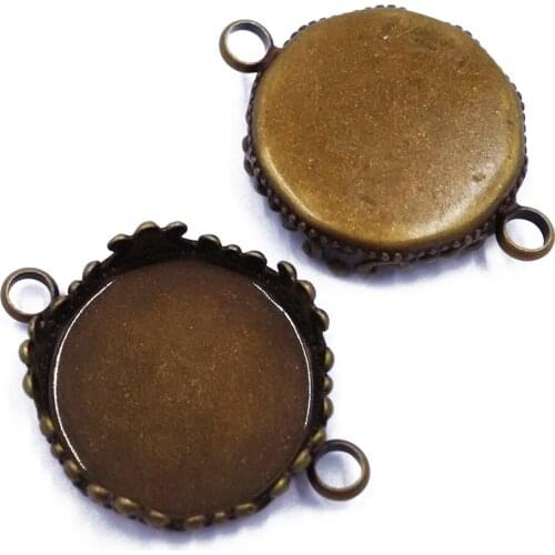 Wholesale Lot 1000Piece Antique Bronze Round Bezel 15mm Link Connector Blank Pendant Trays Pendant Blanks Double Loop PT12