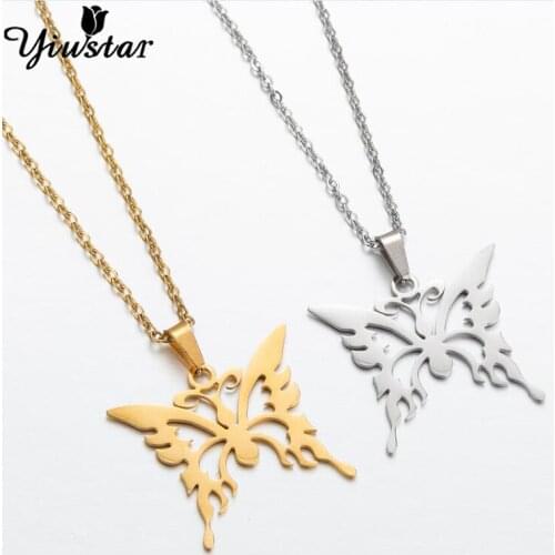 Yiustar New Arrival Stainless Steel Tiny Hollow Lattice Butterfly Pendant Chain Necklace for Women Party Gifts Geometric Jewelry