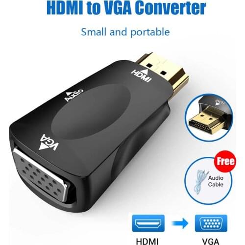 HDMI to VGA Adapter With Audio Cable Converter Male to Female 1080p HD With3.5 Jack for Laptop TV Box Computer Display Projector