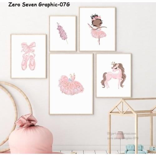 Lovely Baby Girl Pink Ballet Pony Swan Cartoon Canvas Printing Poster Nursery Wall Art Picture Gift For Children Room Decoration