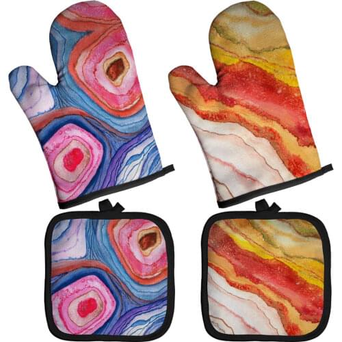 Customize Cartoon Animal Series Baking Gloves And Insulation Pads Kitchen Gloves Polyester Cooking Microwave Glove Oven Mitts