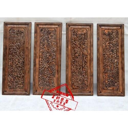 Dongyang woodcarving hanging pendant four Chinese mahogany wood hollow wall screen vertical screen partition good luck