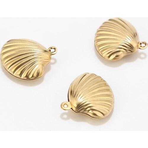 20pcs/lot Gold/silver tone stainless steel Sea Shell Bead Dangle Charm Pendant 19mm