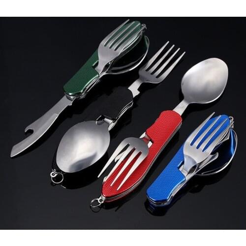 Camping Tableware Outdoor Cooking Supplies 4 In 1 Spoon Folding Pocket for Picnics Hiking Survival Multifunction Kamp Tools