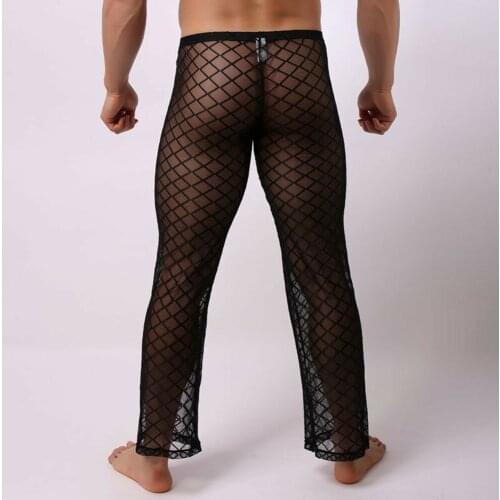 Transparent Black Stocking Trouser Man See Through Underwear Homewear Man Lounge Pant Male Sleepwear Nightwear Gay Erotic Pajama