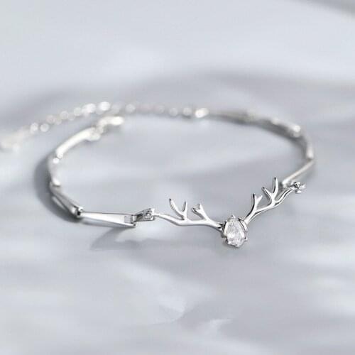 Adjustable 925 Sterling Silver Crystal Deer Charm Bracelet Elegant Women Fashion Christmas Party Jewelry Accessories sl242