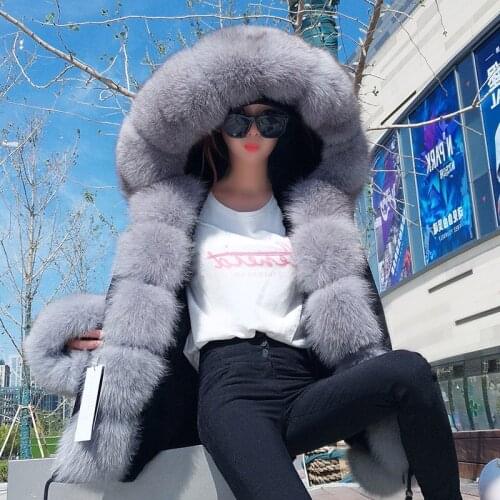 2019 winter new super large fox fur collar coat fur coat rabbit fur liner fur to overcome jacket female winter