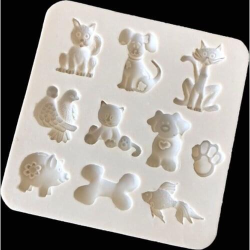 Cartoon animal kitten puppy bone footprint goldfish shape fondant silicone mold cake chocolate decoration mold