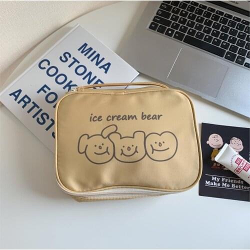 Cosmetic bag Simple Korean Cute Three Little Bears Organizer Travel Portable Packaging Female Wardrobe Home Storage Wash Bag