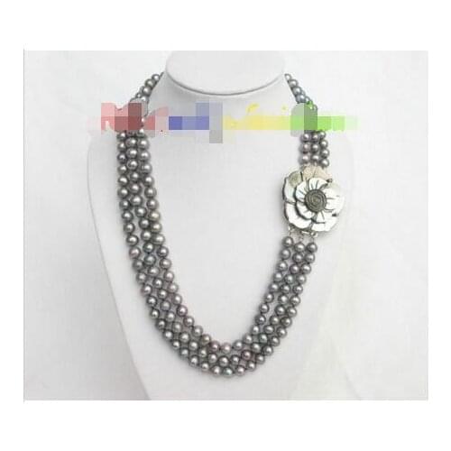 Jewerly Genuine 3row Gray freshwater pearls necklace
