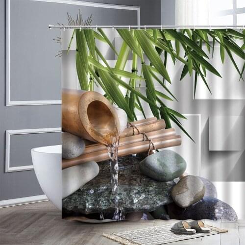 Shower Curtain Waterproof Bath Curtains Zen Garden Green Bamboo Printing Home Decoration With Hooks Bathtub Decor