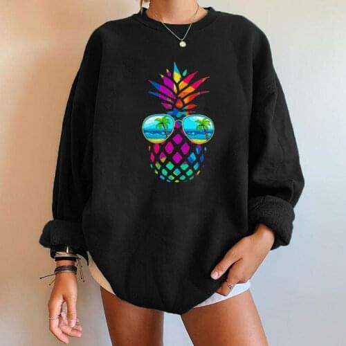 Harajuku Funny Cartoon Pineapple Print Women Sweatshirts Oversized Long Sleeve Drop-shoulder Sweatshirt Casual Moletom Feminino