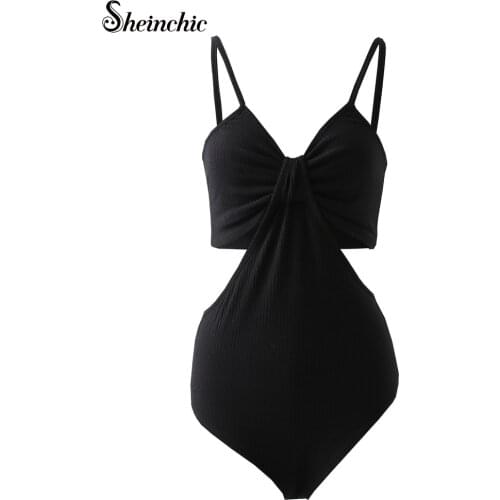 Sexy Black Bodysuits Rompers Women Spaghetti Strap Jumpsuit Hole Chain Overalls Sleeveless Ladies Skinny Jumpsuits Tops Playsuit