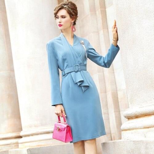 Fashion Office New lady Solid 2021 Autumn Spring dresses beading dress womens slim patchwork casual luxury Lace skirt with belt