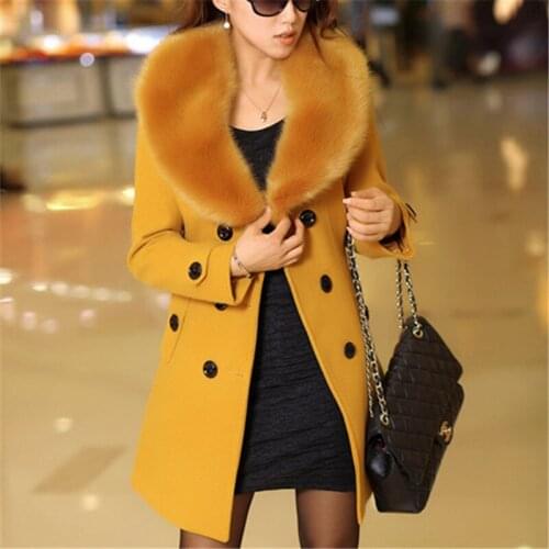 High Quality Plus Size New Winter Wool Coat Womens Double Breasted Big Fur Collar Long Woolen Jacket Female Outerwear 5XL Tide