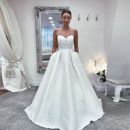 Sweetheart A-line Wedding dresses With Pockets Formal Church Wedding gown robe de mariée Vintage Bridal Dress Vestido De Noiva