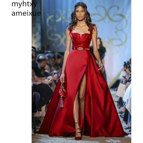 Elie Saab Haute Couture Red Evening Dresses Spaghetti Split Prom Dress Formal Party Gowns Special Occasion Dress Robe De Soiree