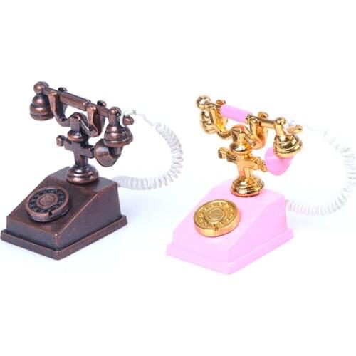 1/12 Dollhouse Mini Alloy Antique Telephone Simulation Furniture Retro Model Toy For Dollhouse Decoration New