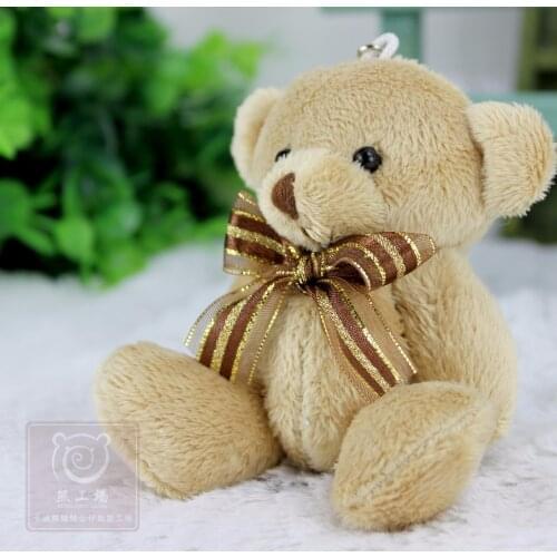 24pcs/lot Promotion gifts 12CM bow tie brown teddy bear mini joint plush keychain bear bouquet toy/phone pendant